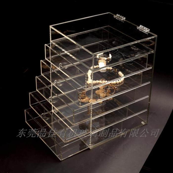 东莞有机玻璃盒子 透明亚克力抽屉 翻盖五抽亚克力收纳盒